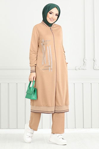 moda selvim Taş Detay Tesettür Takım 9123PL940-M Vizyon - Thumbnail