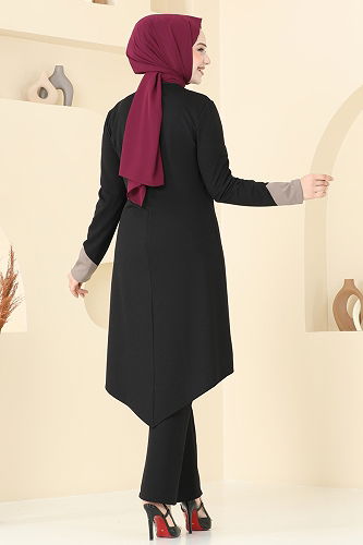 moda selvim Taş Detay Tesettür Takım ASM2802 Siyah - Thumbnail