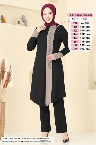 moda selvim Taş Detay Tesettür Takım ASM2802 Siyah - Thumbnail
