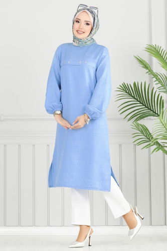 moda selvim Taş Detay Tesettür Tunik 3123HBS856 Bebe Mavisi - Thumbnail