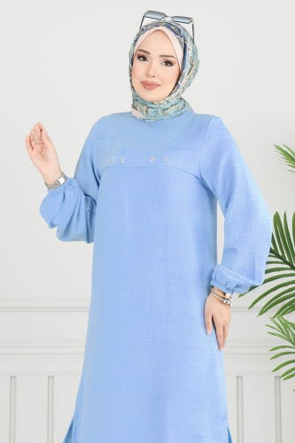 moda selvim Taş Detay Tesettür Tunik 3123HBS856 Bebe Mavisi - Thumbnail