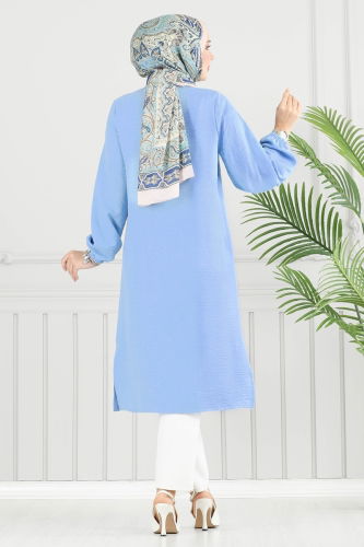 moda selvim Taş Detay Tesettür Tunik 3123HBS856 Bebe Mavisi - Thumbnail