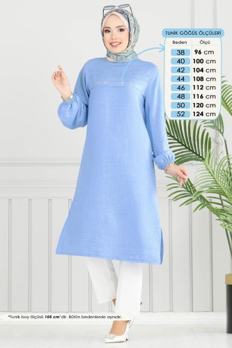 moda selvim Taş Detay Tesettür Tunik 3123HBS856 Bebe Mavisi - Thumbnail