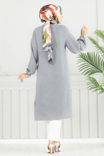 moda selvim Taş Detay Tesettür Tunik 3123HBS856 Gri - Thumbnail