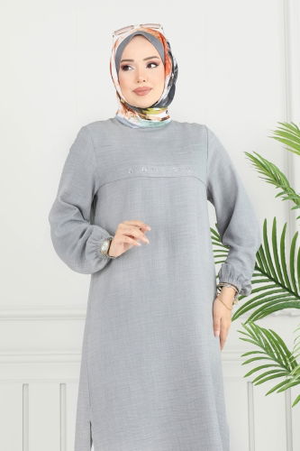 moda selvim Taş Detay Tesettür Tunik 3123HBS856 Gri - Thumbnail