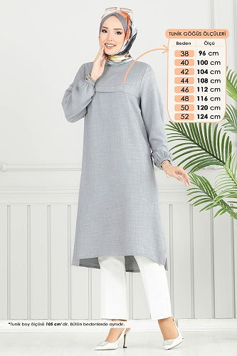 moda selvim Taş Detay Tesettür Tunik 3123HBS856 Gri - Thumbnail