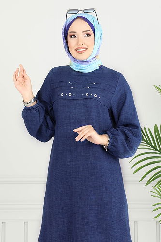 moda selvim Taş Detay Tesettür Tunik 3123HBS856 Laci - Thumbnail
