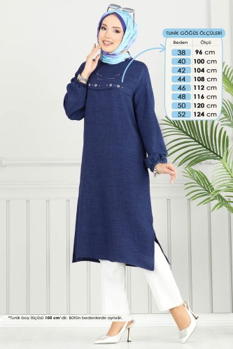 moda selvim Taş Detay Tesettür Tunik 3123HBS856 Laci - Thumbnail