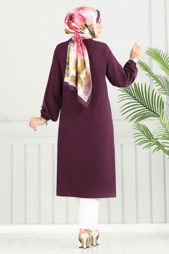 moda selvim Taş Detay Tesettür Tunik 3123HBS856 Mürdüm - Thumbnail