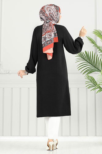 moda selvim Taş Detay Tesettür Tunik 3123HBS856 Siyah - Thumbnail