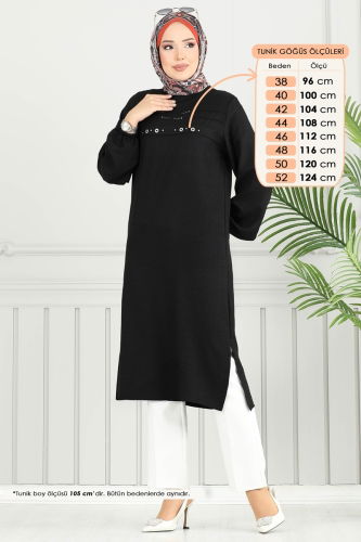 moda selvim Taş Detay Tesettür Tunik 3123HBS856 Siyah - Thumbnail