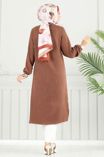 moda selvim Taş Detay Tesettür Tunik 3123HBS856 Taba - Thumbnail