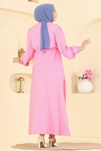 moda selvim Taş Detaylı 2 li Takım 161NZRK1200 Pembe - Thumbnail