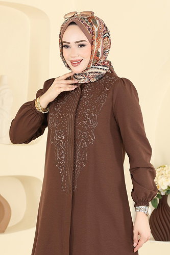 moda selvim Taş Detaylı 2 li Takım 2866SL432 Kahve - Thumbnail