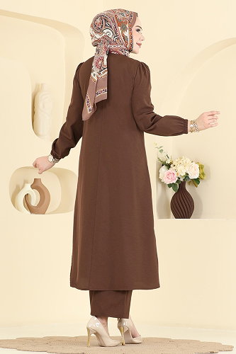 moda selvim Taş Detaylı 2 li Takım 2866SL432 Kahve - Thumbnail