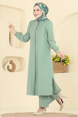 moda selvim Taş Detaylı 2 li Takım 2866SL432 Mint - Thumbnail