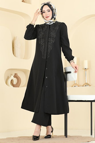 moda selvim Taş Detaylı 2 li Takım 2866SL432 Siyah - Thumbnail