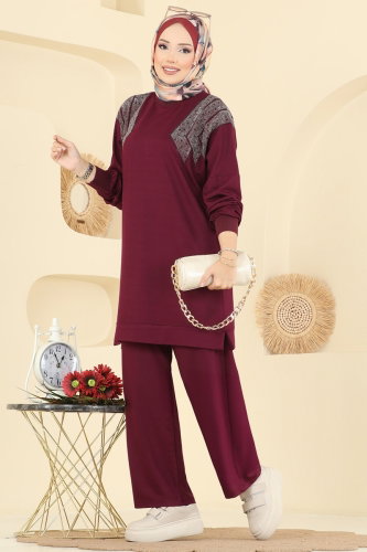 U.Z. - Taş Detaylı 2 li Takım 3464UZ662 Mürdüm