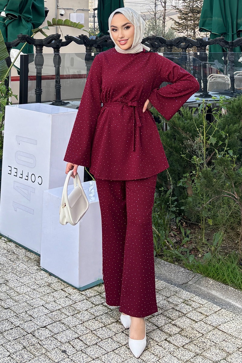 Taş Detaylı 2 li  Takım 4714ALGK1170 Bordo