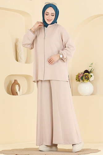 moda selvim Taş Detaylı 2 li Takım 5736ZNK1009 Taş - Thumbnail