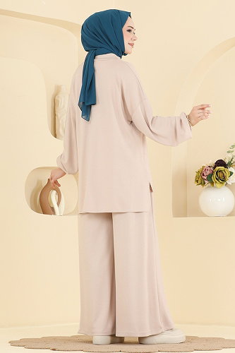 moda selvim Taş Detaylı 2 li Takım 5736ZNK1009 Taş - Thumbnail