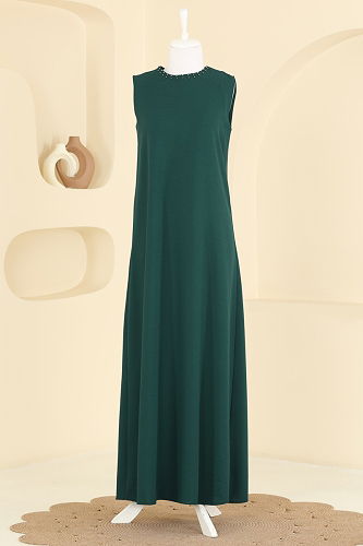 moda selvim Taş Detaylı Abayalı Takım 1768FMZ1159 Zümrüt - Thumbnail