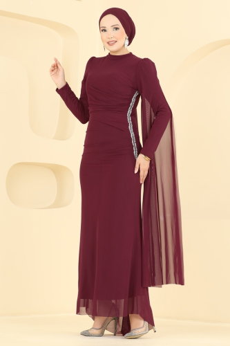 A.L.G. - Taş Detaylı Abiye 4786ALG474 Bordo