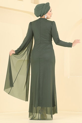 moda selvim Taş Detaylı Abiye 4786ALG474 Haki - Thumbnail