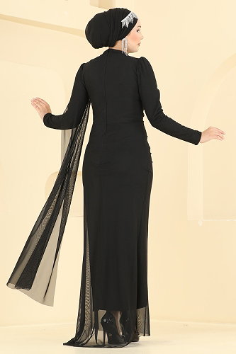 moda selvim Taş Detaylı Abiye 4786ALG474 Siyah - Thumbnail