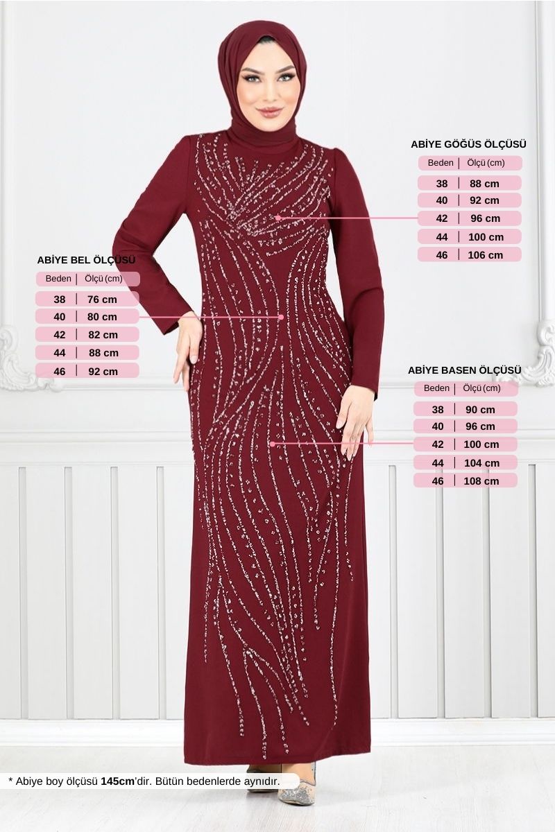 Taş Detaylı Abiye Elbise 4408MDH1093-M Bordo