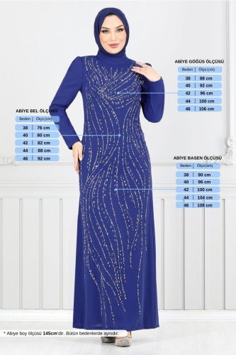 MRV M.D.H. - Taş Detaylı Abiye Elbise 4408MDH1093-M Saks