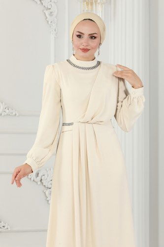 moda selvim Taş Detaylı Abiye Elbise 6147EMS872 Taş - Thumbnail