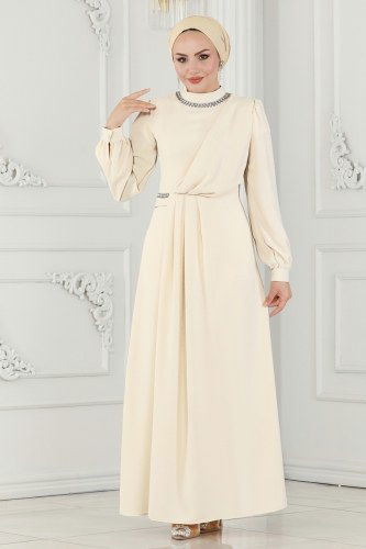 moda selvim Taş Detaylı Abiye Elbise 6147EMS872 Taş - Thumbnail