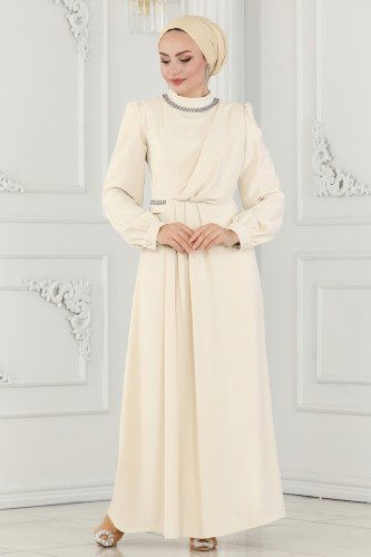 moda selvim Taş Detaylı Abiye Elbise 6147EMS872 Taş - Thumbnail