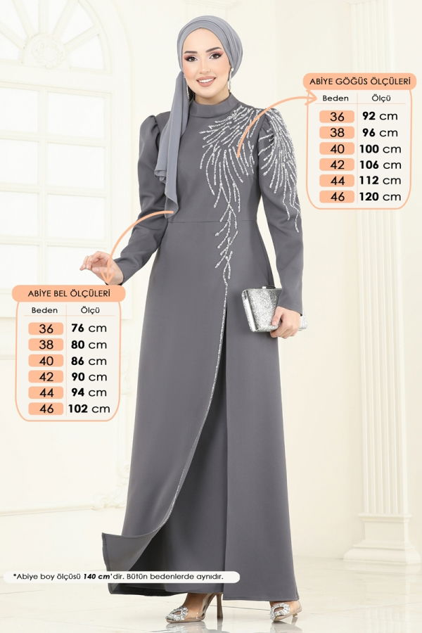 Modaselvim ABİYE Taş Detaylı Abiye Elbise 8001YG95 Antrasit