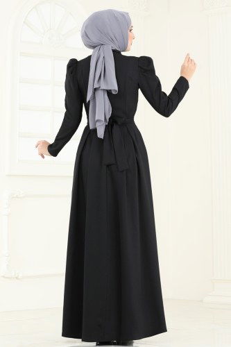 moda selvim Taş Detaylı Abiye Elbise ASM2774 Siyah - Thumbnail
