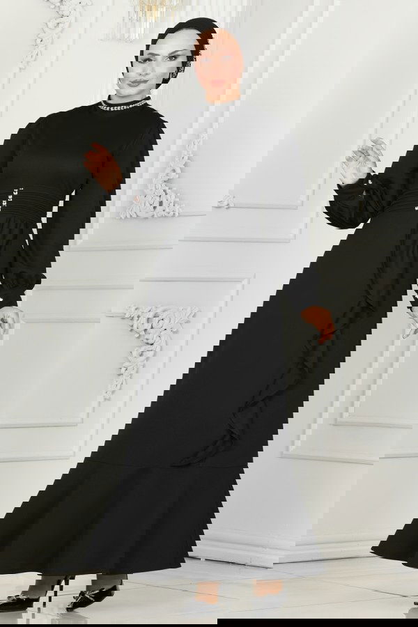 Modaselvim Abiyede Son Adetler 250TL Taş Detaylı Abiye Elbise PL9071 Siyah