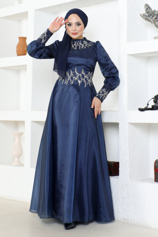 Taş Detaylı Abiye LPN6016-M Laci - Moda Selvim