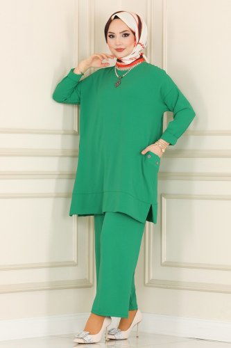 moda selvim Taş Detaylı Aerobin Takım 4170AF356 Benetton Yeşili - Thumbnail