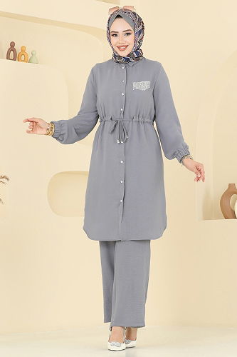 moda selvim Taş Detaylı Aerobin Takım 438DVL817 Gri - Thumbnail