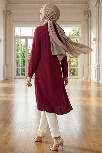 moda selvim Taş Detaylı Aerobin Tunik 5010BM387 Bordo - Thumbnail