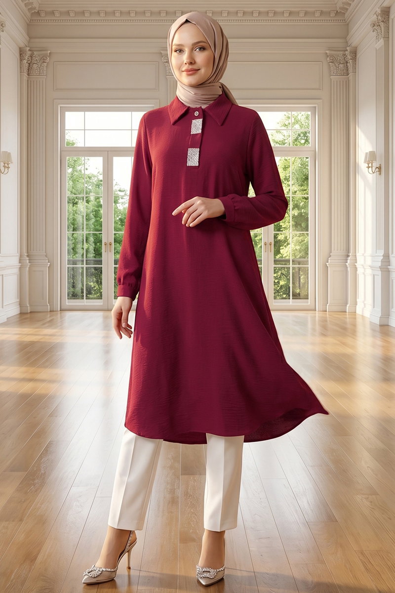 Taş Detaylı Aerobin Tunik 5010BM387 Bordo