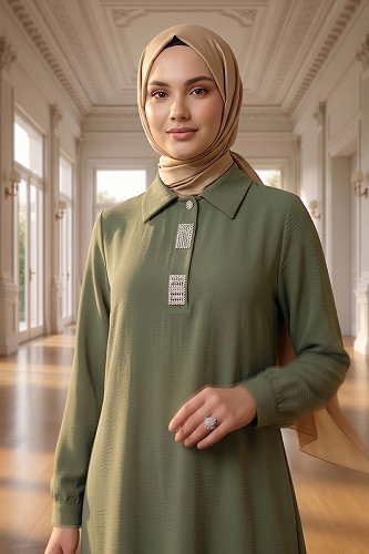 moda selvim Taş Detaylı Aerobin Tunik 5010BM387 Haki - Thumbnail