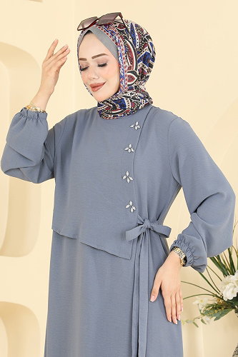 moda selvim Taş Detaylı Bağlamalı 2 li Takım 2883SLK540 Gri - Thumbnail