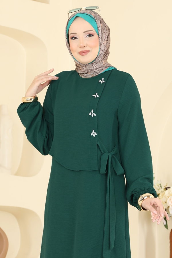 Modaselvim Kombin Taş Detaylı Bağlamalı 2 li Takım 2883SLK540 Petrol