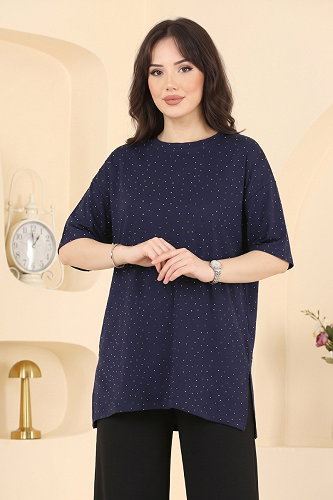 moda selvim Taş Detaylı Bluz 2804AYD574 Laci - Thumbnail