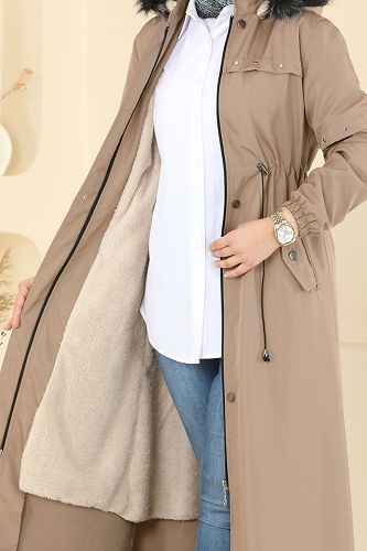 moda selvim Taş Detaylı Bondit Trençkot 2823MSA980 Vizyon - Thumbnail