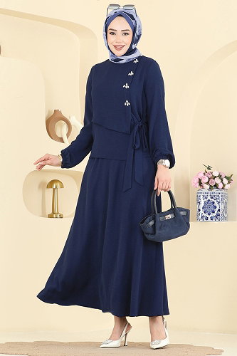 moda selvim Taş Detaylı Etekli Takım 2844SLK540 Açık Laci - Thumbnail