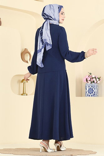 moda selvim Taş Detaylı Etekli Takım 2844SLK540 Açık Laci - Thumbnail