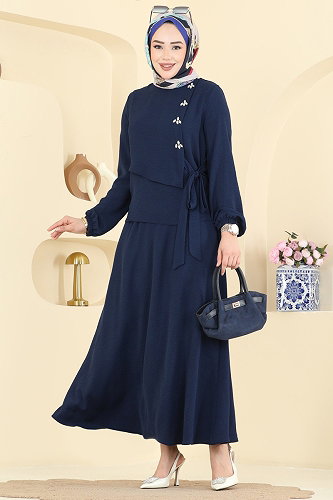 moda selvim Taş Detaylı Etekli Takım 2844SLK540 Laci - Thumbnail